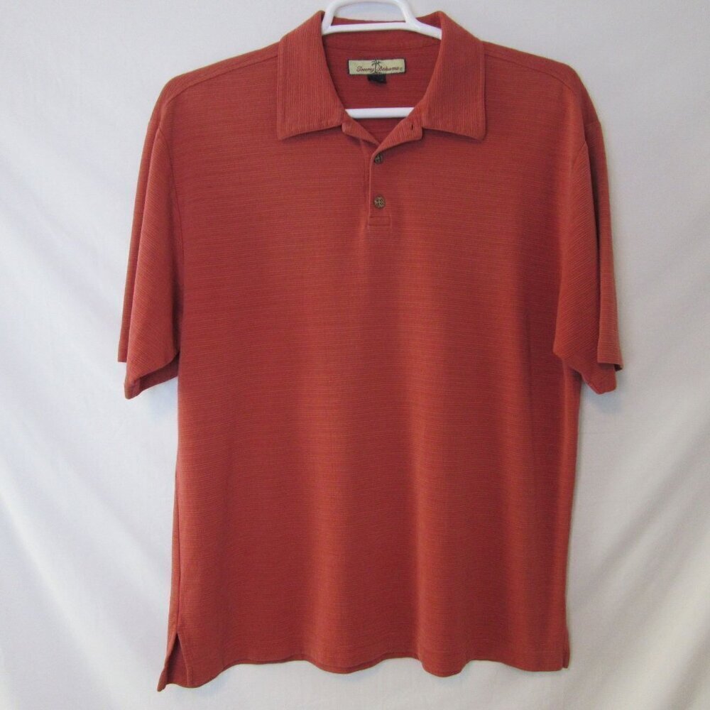 Tommy Bahama Shirt Orange Ribbed Silk Polo Beach Business Casual Mens Large